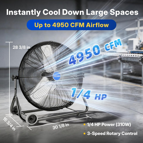 24" High Velocity Industrial Floor Fan, 3-Speed 4950 CFM Metal Fan Q891437