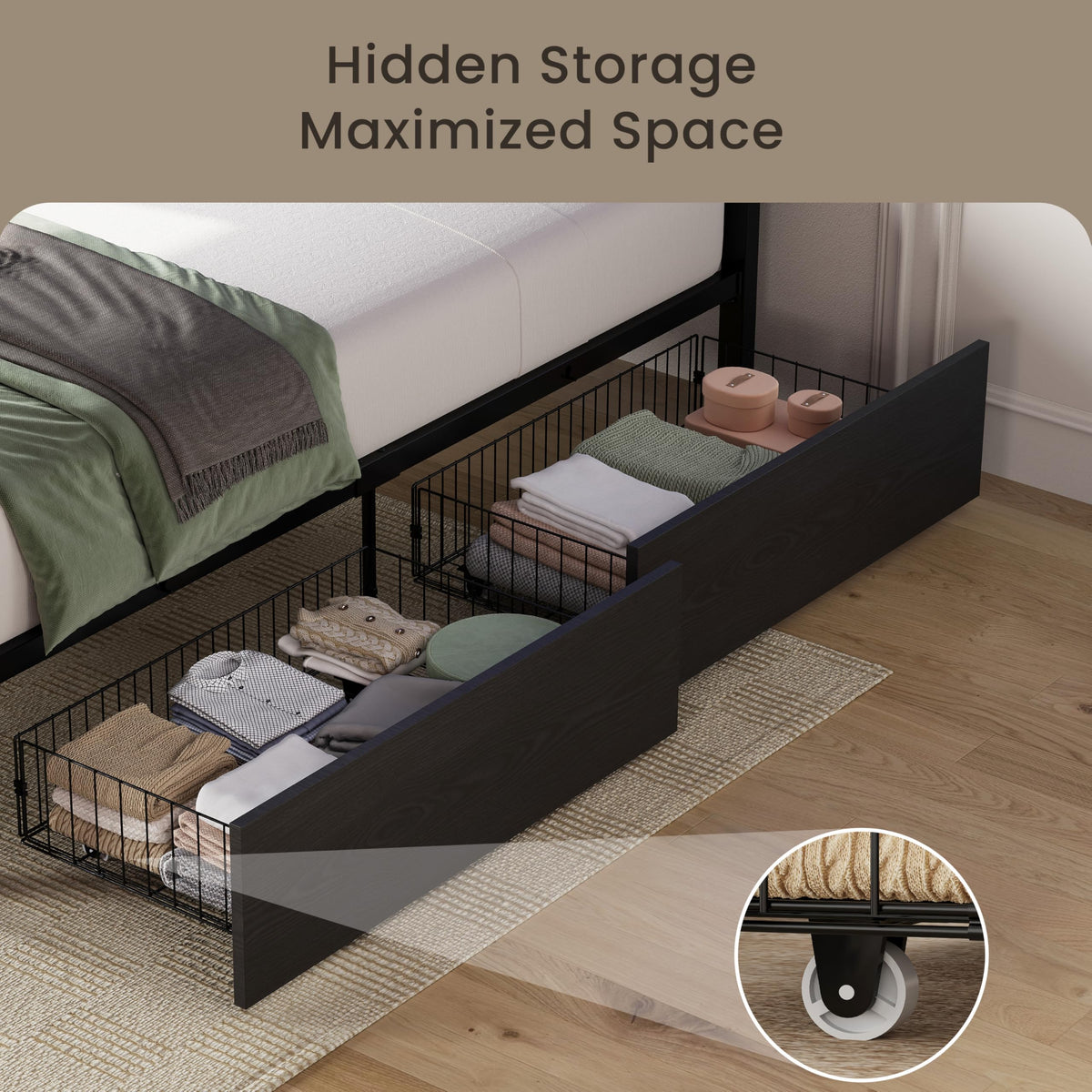 Twin XL Bed Frame with 2 Storage Drawers C21060