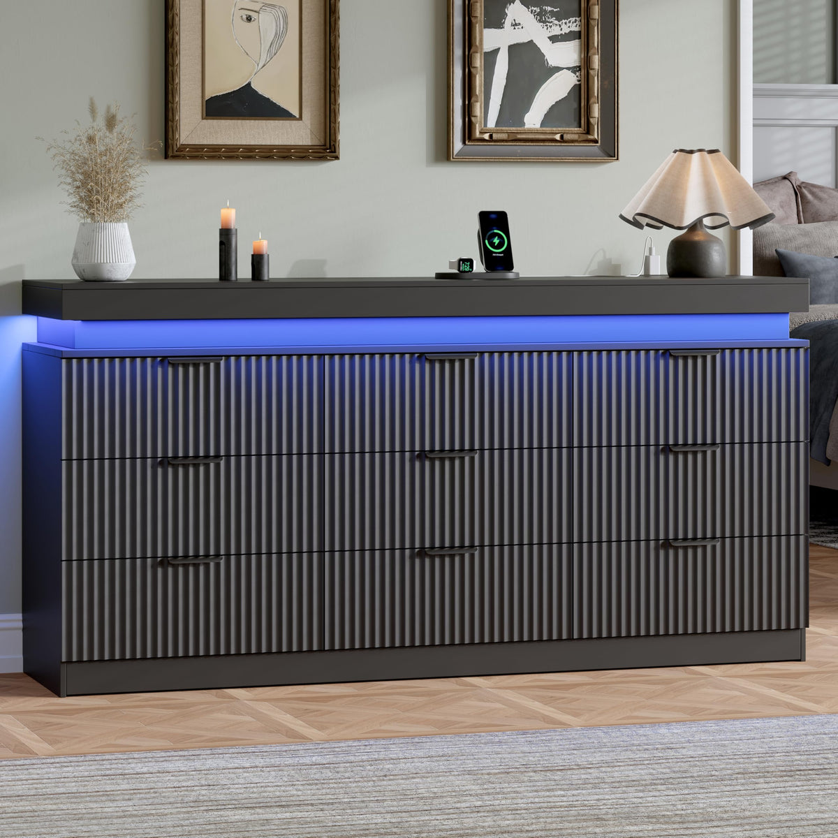 Black 9 Drawer Wood Dresser J987698