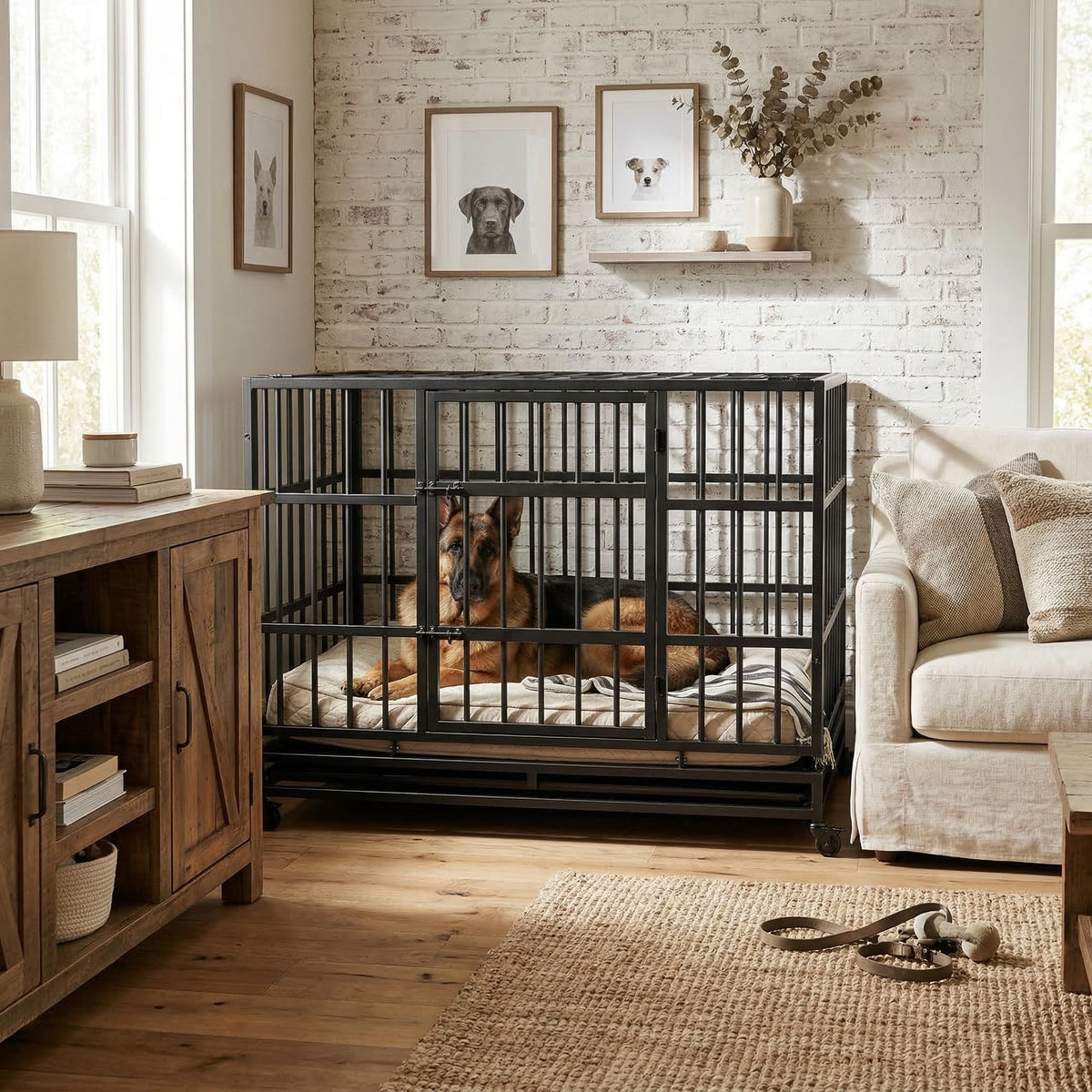 48 Inch Heavy Duty Collapsible Metal Dog Crate with Wheels T246507