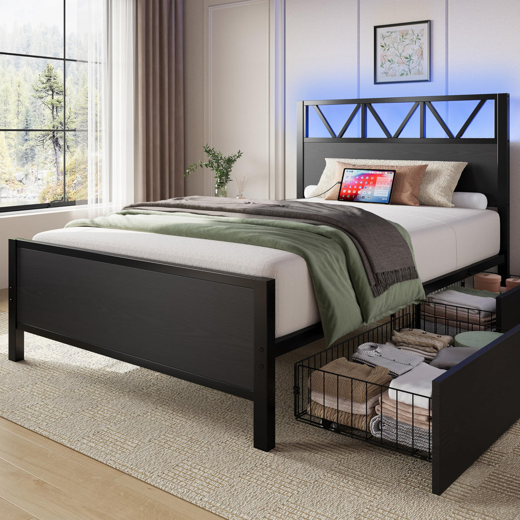 Twin XL Bed Frame with 2 Storage Drawers C21060