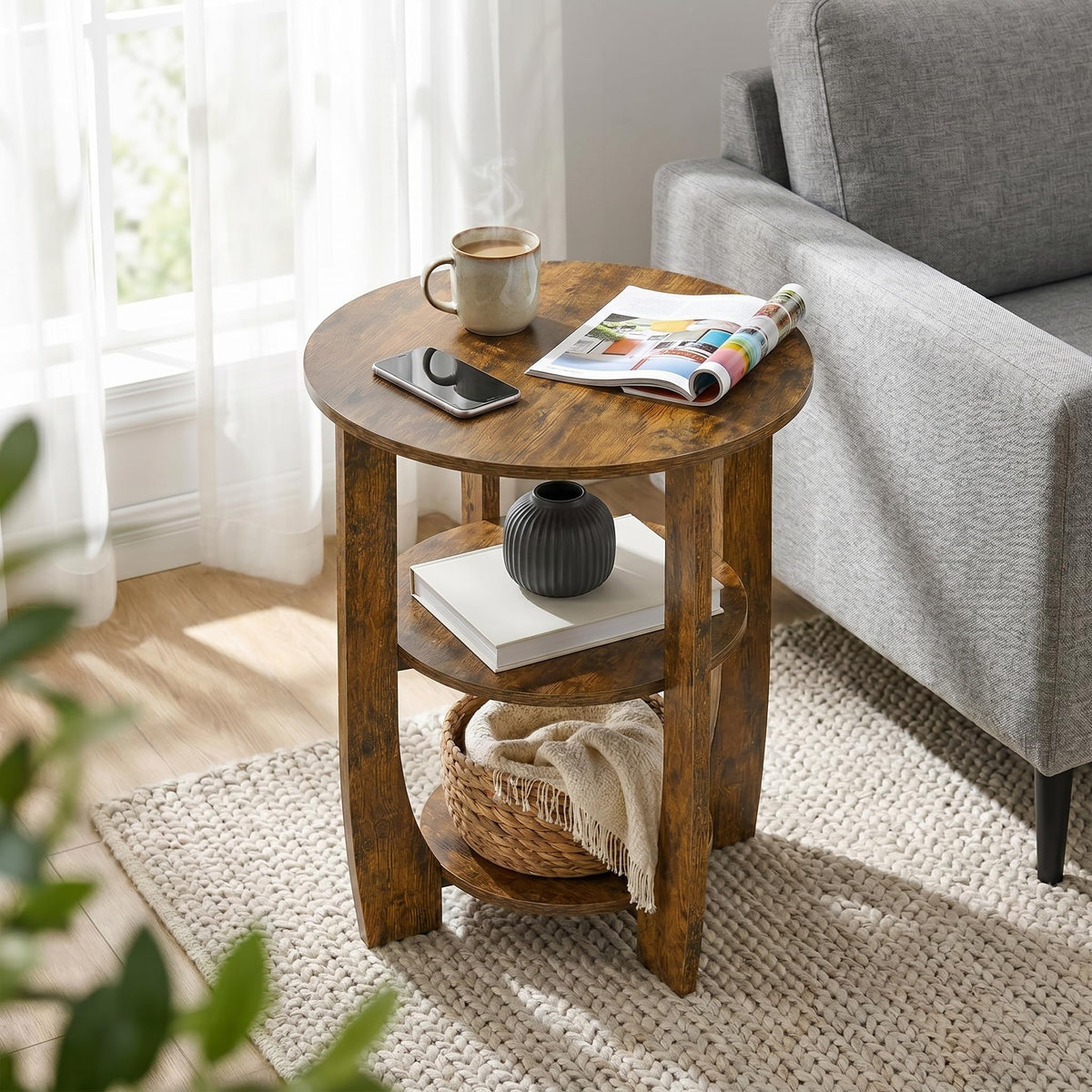 Rustic Brown 19.7 inch Round Side Table T5500