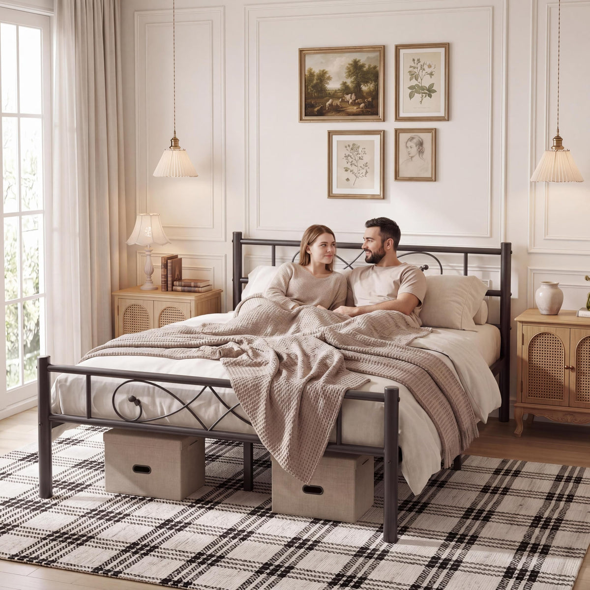 Full Size Metal Platform Bed with Under Storage C128