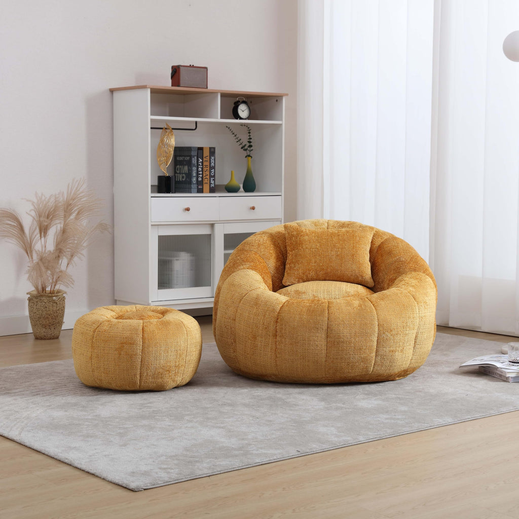 Yellow Memory Foam Bean Bag Chair with Ottoman O812