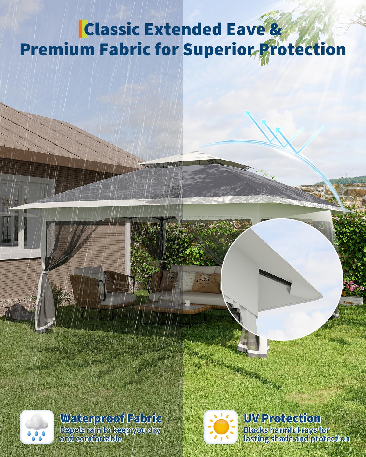 13x13FT Pop Up Gazebo with Mosquito Netting, Grey D8733