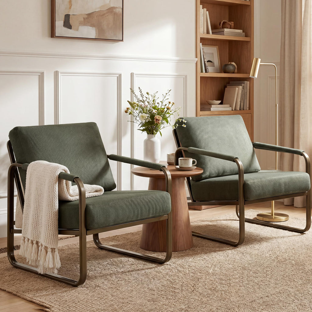 Set of 2 Green Fabric Accent Chair V204