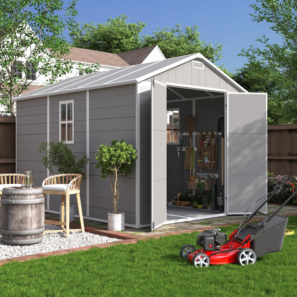 Plastic Storage Shed 7.5x10FT Grey White N147843