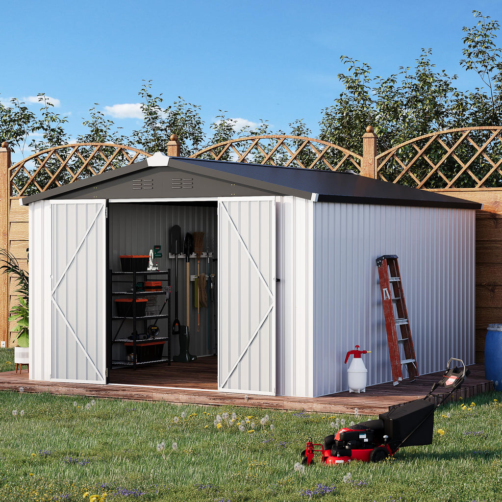 10x14 White Metal Outdoor Storage Shed E40478